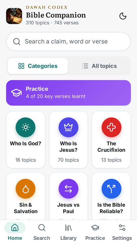 The Bible Companion app home screen